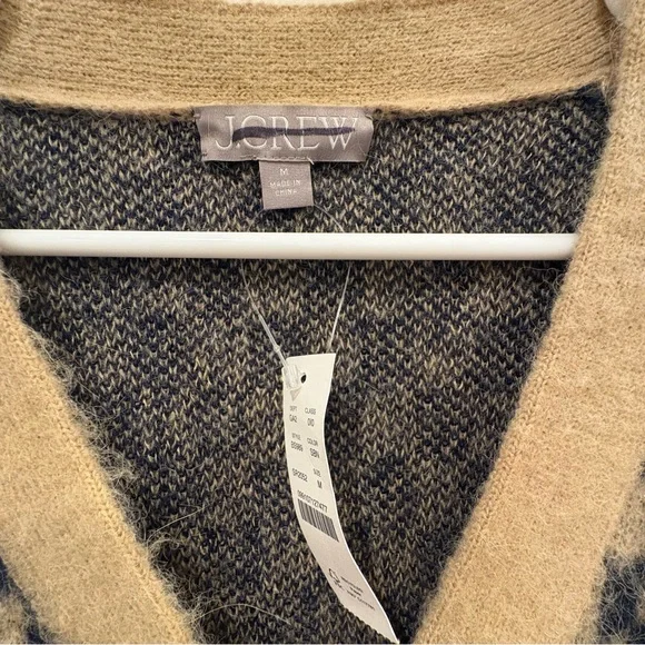 J. Crew Navy and Tan Checkered Cardigan NWT - Picture 2 of 5